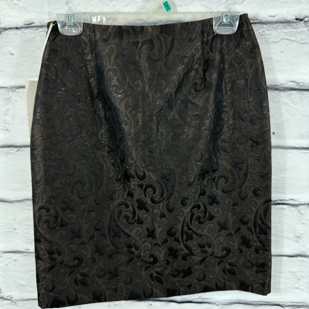 W WORTH Skirt Brown Mink Metalic Shimmer Pencil USA Skirt Size 2 wedding… - Picture 4 of 11